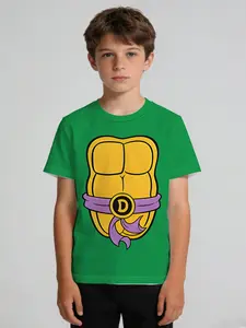 Boys' Short Sleeve T-Shirt "Teenage Mutant Ninja Turtles Style D" Round Neck Cartoon Print Top, Skin-Friendly, Breathable, and Sweat-Free, Suitable for School Wear / Daily Leisure / Summer Outings