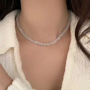 Natural White Agate Necklaces for Women - 4mm Handmade Gemstone Beads Choker Necklace - Crystal Necklaces for Women Selenite