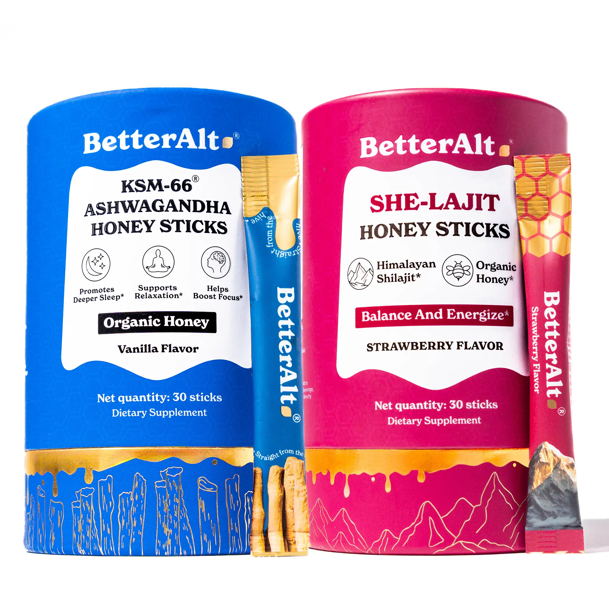 BetterAlt Her Balance Kit | SHE-Lajit Strawberry Honey Sticks & KSM-66 Ashwagand...