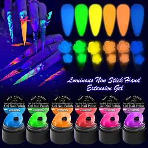 MEET ACROSS 8ml Luminous Non Stick Hand Extension Gel, Glow-in-Dark Neon Vivid Colors Solid Gel Building Nail Gel for 3D Modeling Gel Long-Lasting Nail Extension Gel for Home Salon Nail Art DIY, Nail Polish Gel