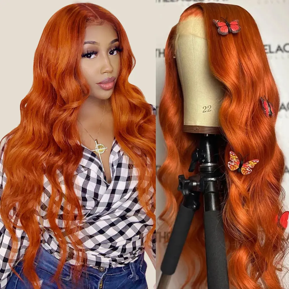 13x4 Ginger Body Wave Lace Front Wig Pre Plucked Lace Front Human Hair Wigs For Women