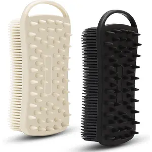 2 PC Silicone Exfoliating Body Scrubber, 2 in 1 Silicone Body Shampoo Brush, Soft Silicone Loofah for Sensitive Skin, Shower Silicone Hair Scalp Massager, Easy to Clean, Lather Well (Grey&Black) MtBoi