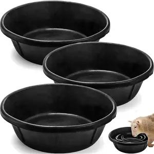 3 Pack Rubber Feed Pan, 8 Quart Large Horse Feed Bucket, Heavy Duty Rubber Water Bowl for Livestock, Stackable Chicken Dust Bath Tub for Pig Goat Dog Cat Farm Animal Feeding, 14.5'' x 4.5''