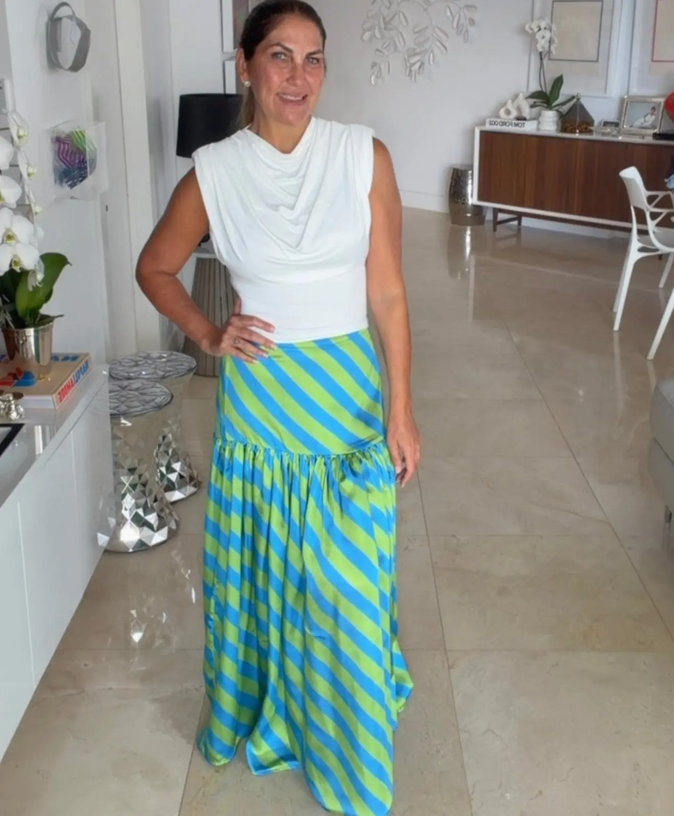 Sunset Stripe Silk Skirt