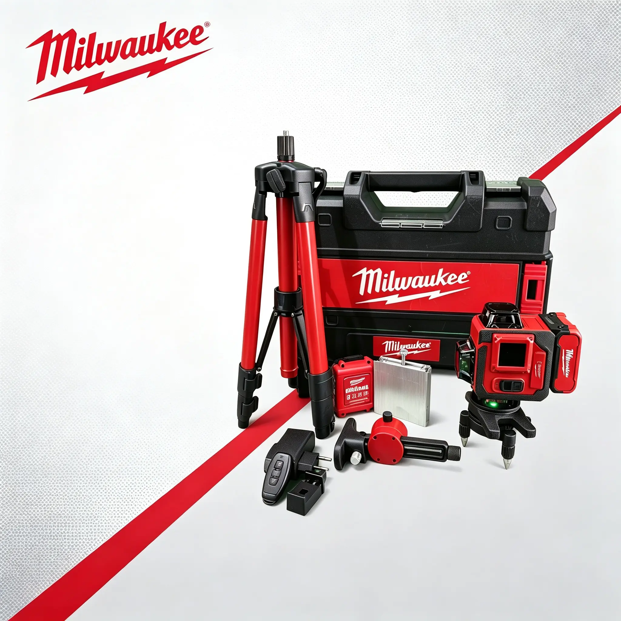 Milwaukee M18 Red Exterior Rotary Laser Level Kit, Includes Receiver, Tripod, Grade Rod, 2000 ft Range, 3/32 in Accuracy, for Construction Grading & Excavation Layout line