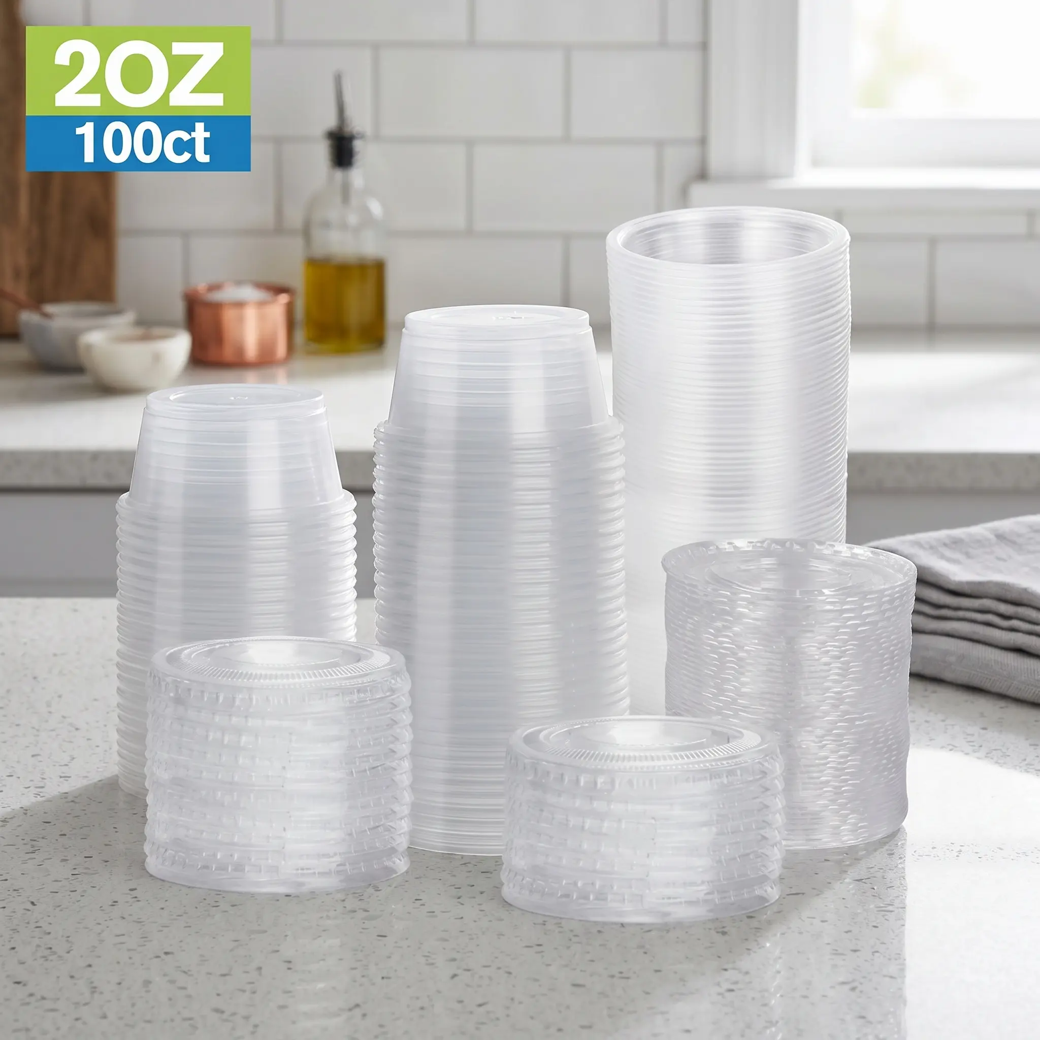 2oz Disposable Plastic Cups with Lids 100 Set Jello Shot Souffle Portion Cups for Sauce Condiments Desserts