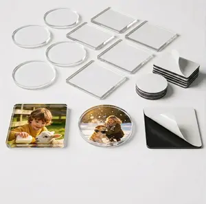 10-Pack Clear Acrylic DIY Fridge Magnets Set with Adhesive Backing – 2" Square & Round Magnetic Photo Frames for Kitchen, Crafts, Party, Office & Home Decoration
