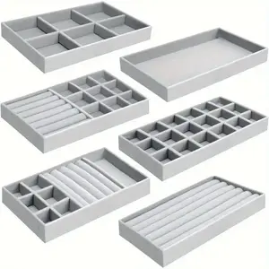 Jewelry Tray, 3 Counts Velvet Jewelry Insert Drawer, Stackable Jewelry Organizer for Rings, Earrings, Bracelets, Necklaces, Brooches, Multilayer StorageGift