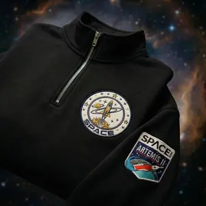 Embroidered Artemis 2 Mission Logo Quarter Zip Sweatshirt Pullover Retrun To The Moon, Unisex Embroidery Quarter Zip Sweater