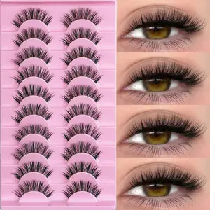 10-Pack Natural 3D Lashes, Wispy & Fluffy, Lightweight & Comfortable, Reusable Eyelash Extensions for Parties, Weddings, Proms, High Quality Eyelashes
