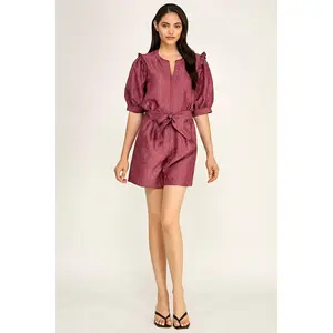 Jacquard Puff Sleeve Romper