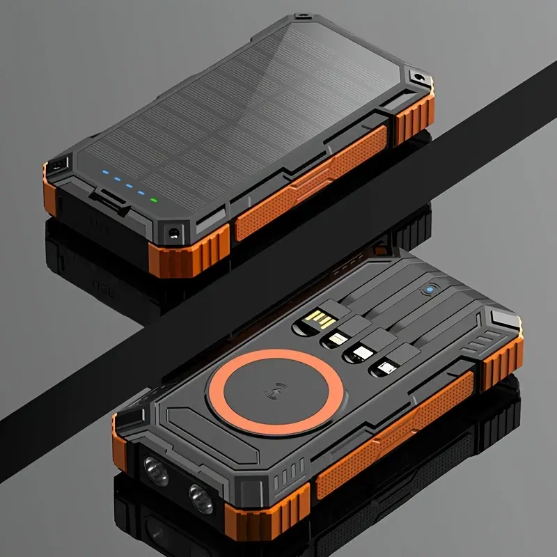 Solar Charger Power Bank 36800mAh Wireless Portable Phone Charger, 22.5W QC3.0 Fast Charging Built in 4 Cables with USB C 6 Outputs & 2 Inputs for Cell Phone