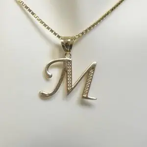 14K Solid Gold Cursive Letter M Charm Pendant Necklace with CZ Sparkle Not Included Elegant Stylish Gift Option