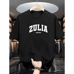 1pc Stylish MenS Polyester T-Shirt With Venezuela Lettering Round Neck Comfortable Summer Tee In White