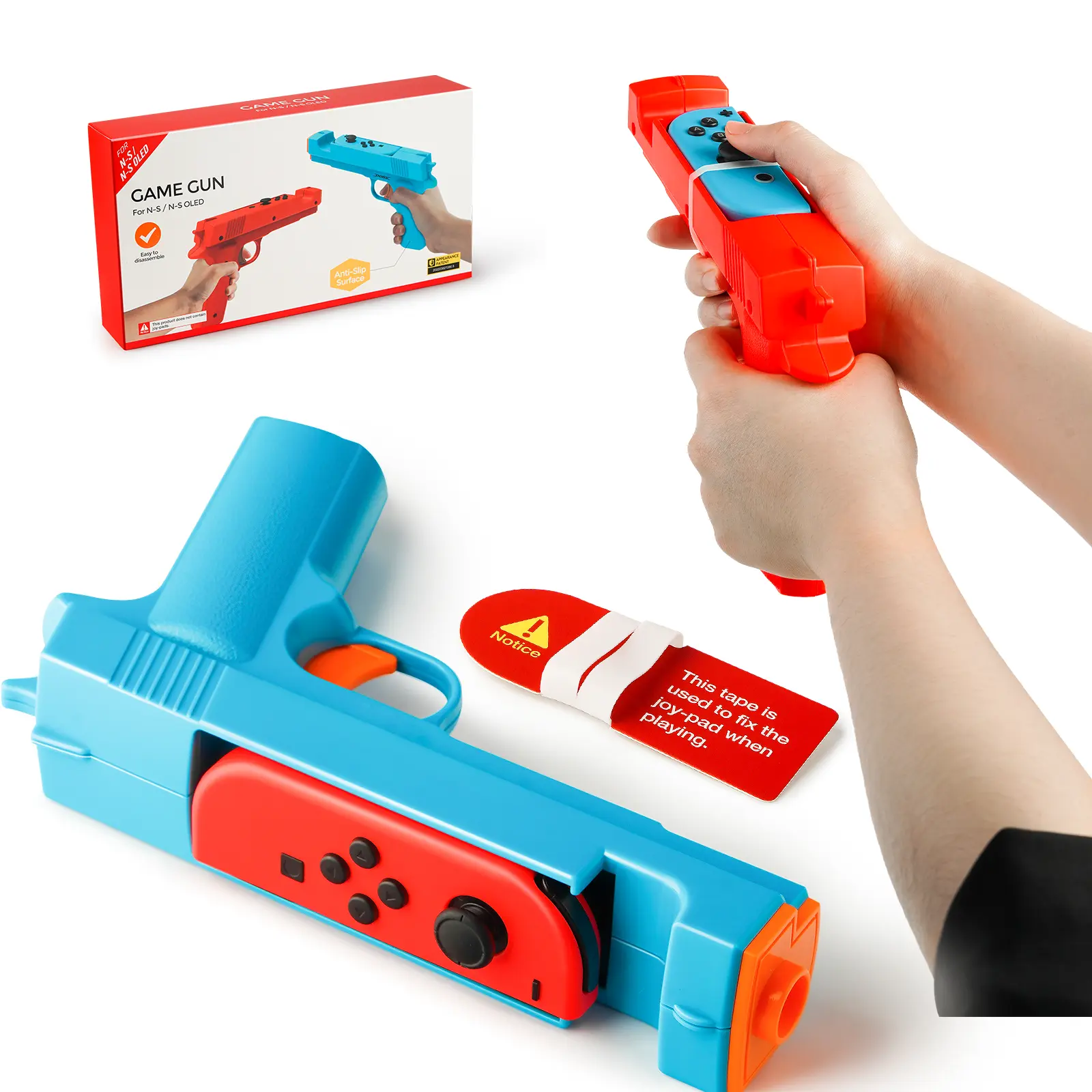 Shooting Game Gun Controller for Switch/Switch OLED Joy-Con, Accessories for Nintendo Switch Shooting Games Including 2 Gun-shape Controller and 2 Elastic Bands