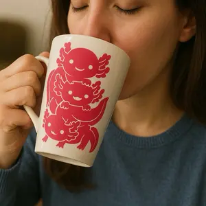 Axolotl Stack Mug - Unique Design Featuring Red Axolotl Illustration on White Ceramic Mug Drinkware Cup Washable Coffee Reusable
