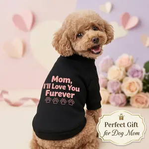 1 Pack Soft Warm Dog Sweater, Stretchy Comfort Dog Coat, Lightweight Pet Sweatshirt with Mother's Day Dog Mom Print, Pet Apparel for Small Dog Breeds, Black, Size S & L