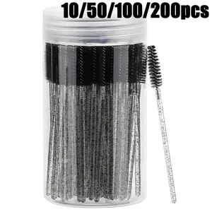 200/100/50/10PCS Eyelash Brushes, Mascara Wands With Container, Bendable Disposable Eyebrow Spoolies, Lash Brush For Lash Extensions, Eyebrow Spoolie, Castor Oil Brushes, Makeup Brushes (Crystal Black)
