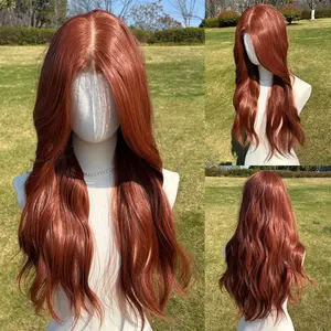 SMILCO 26Inch Reddish Brown Low Density Pre Cut 13x6 Free PartLong Curly Layer Cutted Glueless Natural Hairline100%Futura Fiber Synthetic Lace Front Wig SM9415