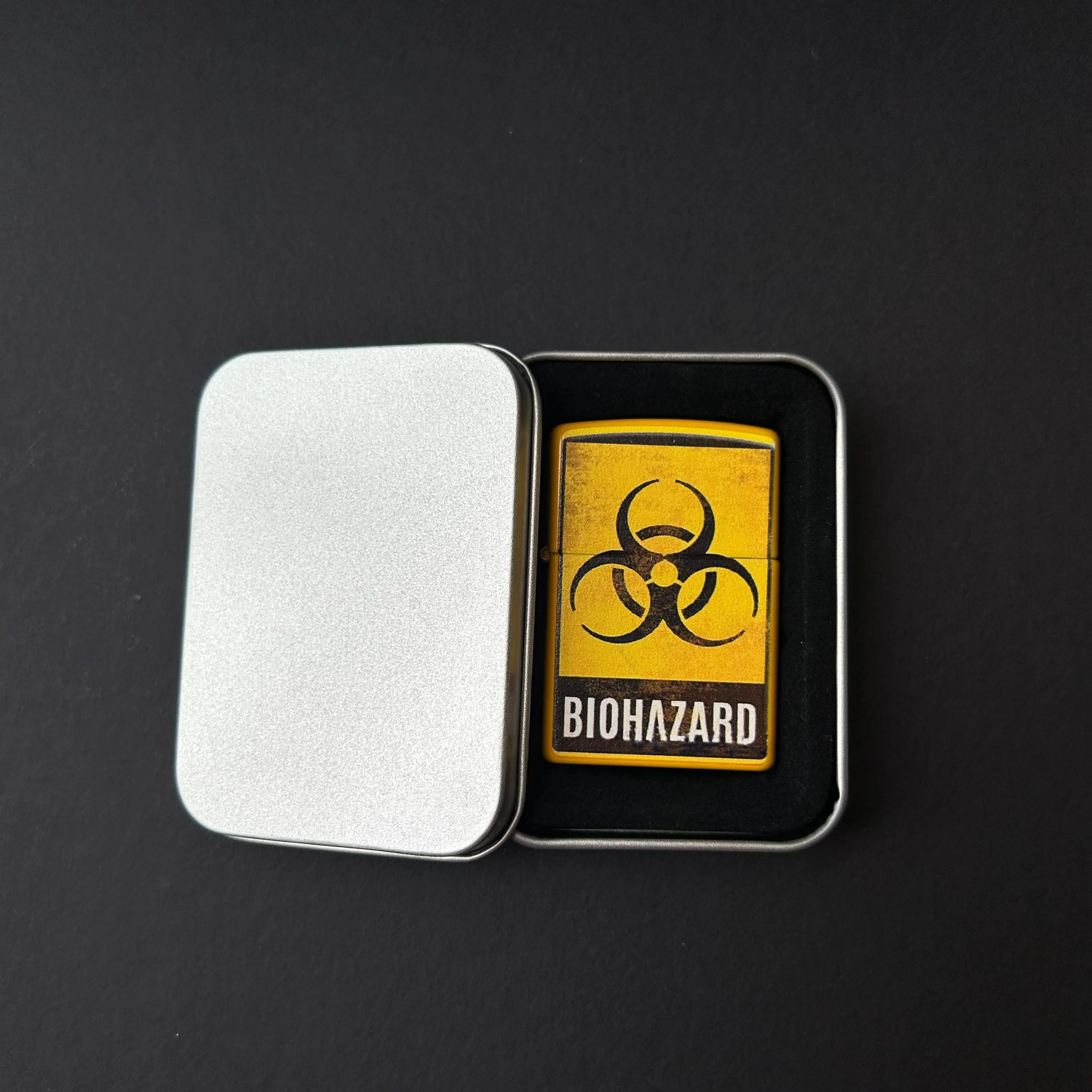 Biohazard All-Metal Oil Lighter - Vintage Flip Top, Refillable, Windproof EDC Lighter, Men's Accessories, Post-Apocalyptic Collectors Gift for Boyfriend (Fuel Not Included)