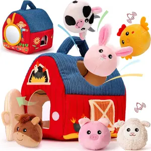 Baby Toys 6-12 Months - Surprise Barn Stuffed Farm Animals, Rattle, Crinkle, Mirror,  Toys for 6 Month Old Sensory Balls 1-3 Plush Toy Girl Boy Gifts Baby Easter Basket Stuffers