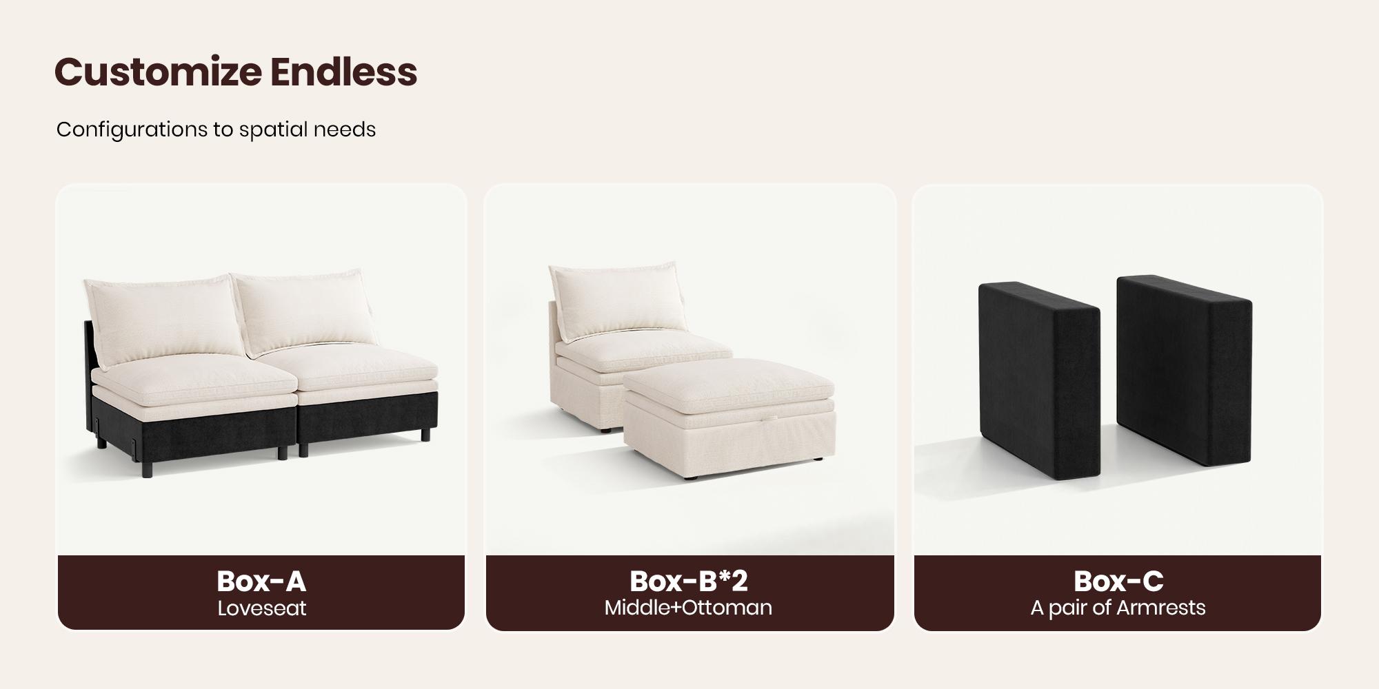 [2-3 Packages Shipping] 114.57-148.03" Cloud Couch, Oversized Modular Comfy Sofa for Living Room, L Shaped Sectional Couches with Detachable Sofa Cover, Storage Ottoman