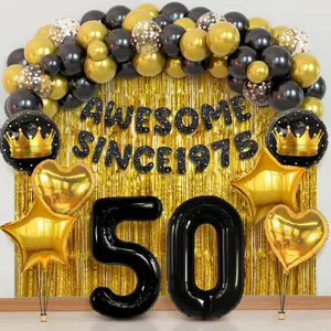 Happy 50th Birthday Decorations 50PCS Set with Banner, Balloons, Foil Stars & Fringe for Parties