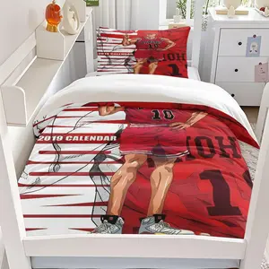 Slam Dunk Sakuragi Hanamichi basketball pattern bedding set, breathable and soft, suitable for all seasons, dormitories, and home use (1 duvet cover + 1/2 pillowcases, no insert).