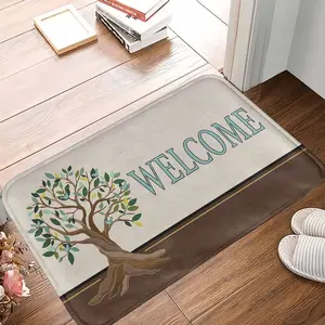 Welcome Tree Pattern Doormat Artistic Leaf Design Durable Non Slip Easy Clean Indoor Outdoor Entryway Mat Perfect for Home Entrance Office Lobby Porch Housewarming Gift Seasonal Decoration Use