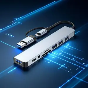 8-in-1 USB C HUB, USB Splitter, USB Expander with 4 USB Ports, 1 USB C TF/SD Card Reader, 3.5mm Audio Output, Compatible with Macbook Pro/iPad Pro/HP Laptops