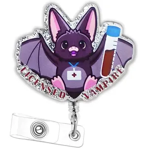 BY-328 Cute Phlebotomy Nures Badges Reels Accessories ID Clip Funny Licensed Vampire Badge Holder Retractable for Nursing Doctor Student Teacher Healthcare Medical Work Assistant Office Gifts Acrylics