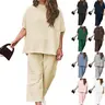 【L-5XL】【oversized】【Raw edge】Imily Bela Curve Women's Plus Size 2 Piece Outfits 3/4 Batwing Sleeve Capelet Crew Neck Pullover Top Wide Leg Pants Lounge Set