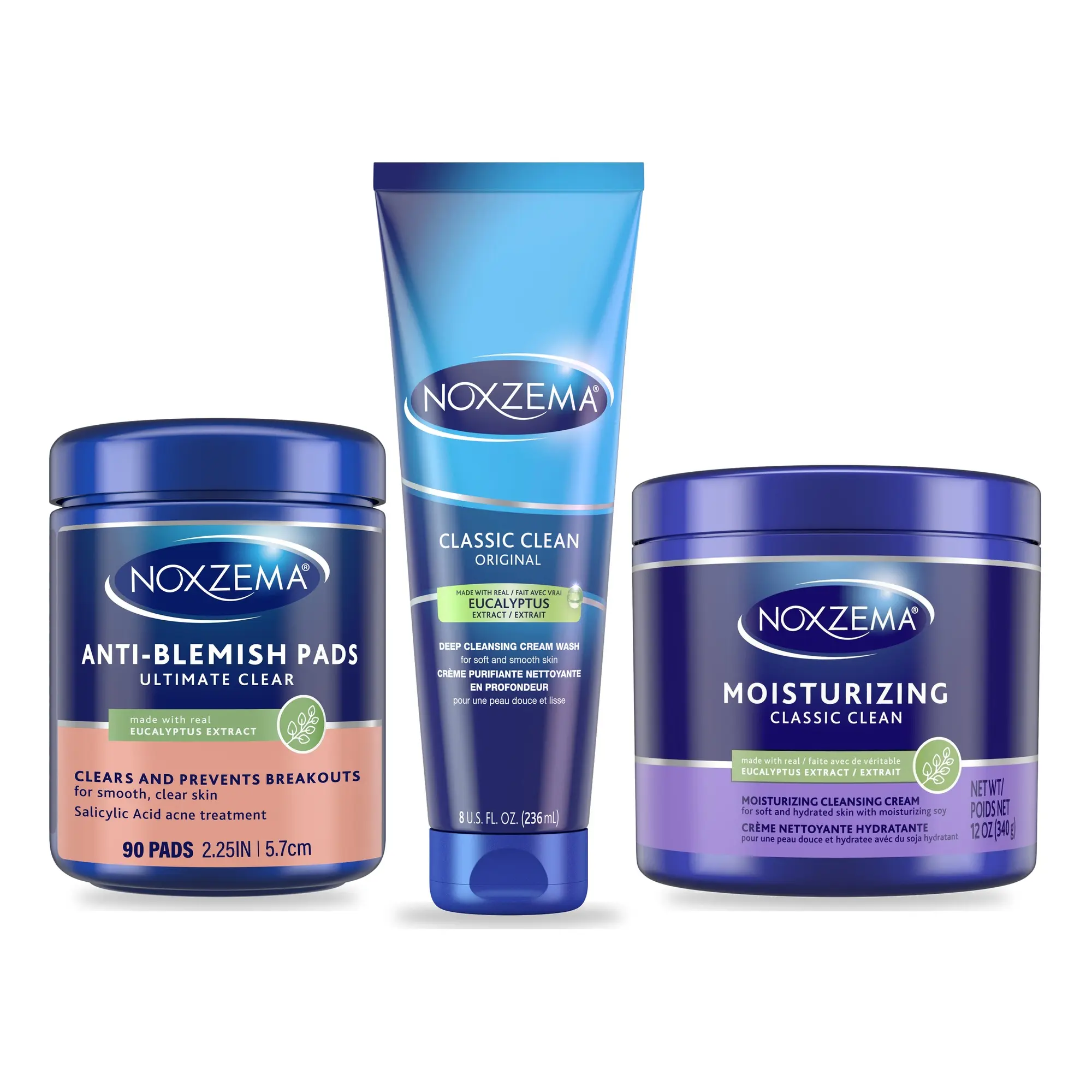 Noxzema Clean & Clear Daily Bundle – Original Deep Cleansing Cream Wash, Anti-Blemish Pads & Moisturizing Cleansing Cream | 3-Pack