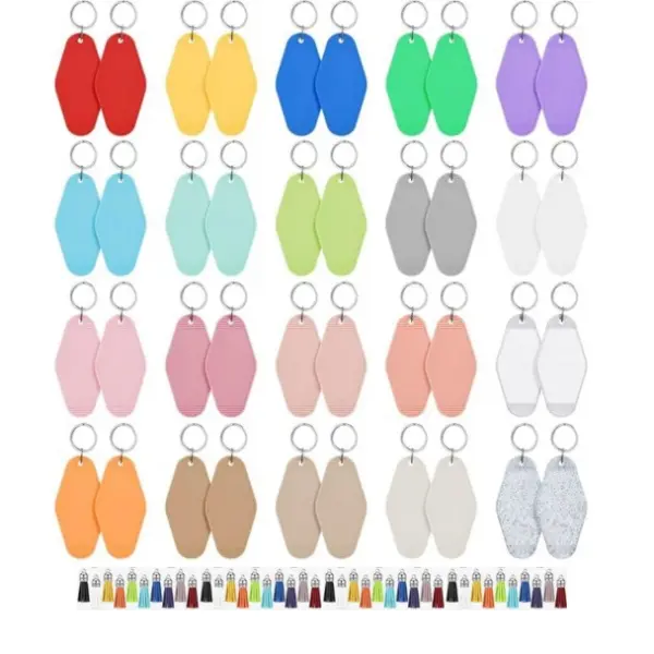 40 PCS Hotel Keychain Blank with Key Rings Including 40 PCS Tassels, 20 Colors Motel Key Chains for DIY Keychains