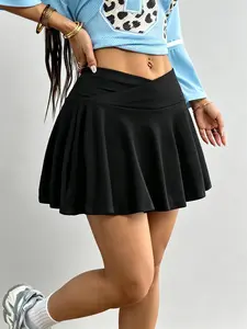 Must-have Women Summer Skort, Cross Waist Yoga Skirt with 2 Inner Pockets