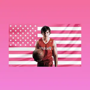 Zac Efron Flag, 2000s Teen Heartthrob Aesthetic Pink American Flag, Varsity Hot Guy Wall Tapestry, Y2K Room & Dorm Decor