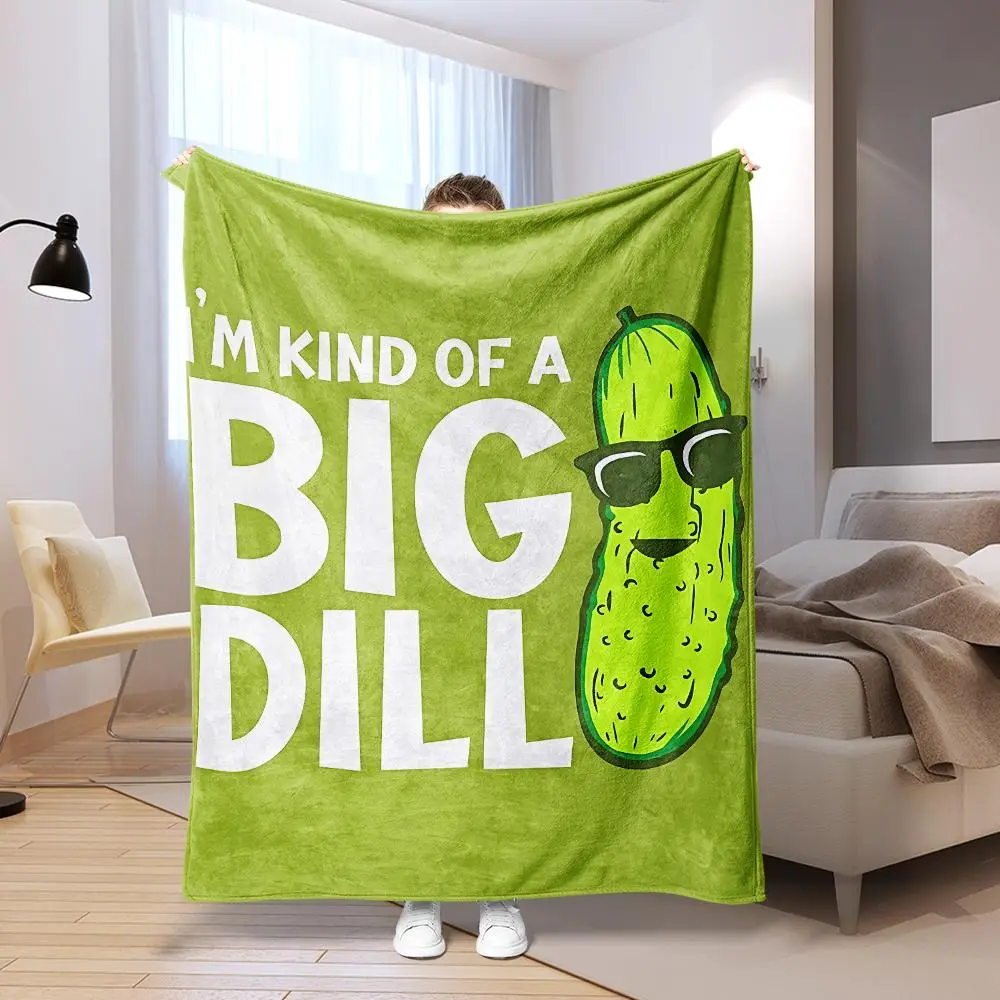 Cartoon Cucumber & Letter Pattern Flannel Blanket, 1 Count Soft Cozy Throw Blanket For All Seasons, Warm Napping Blanket For Home Office School Travel