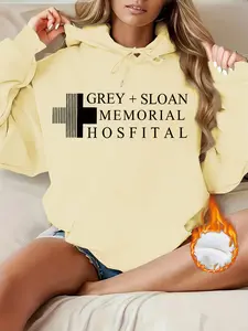 Women's Casual Sloan Memorial Hospital Letter Print Hoodie with Front Pocket, Comfortable Winter Pullover, Sweatshirt