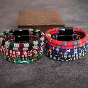 1 piece of a European and American ethnic style hand-woven bracelet made of cotton rope with a magnetic buckle. It is a fashionable bracelet for couples and friendship.
