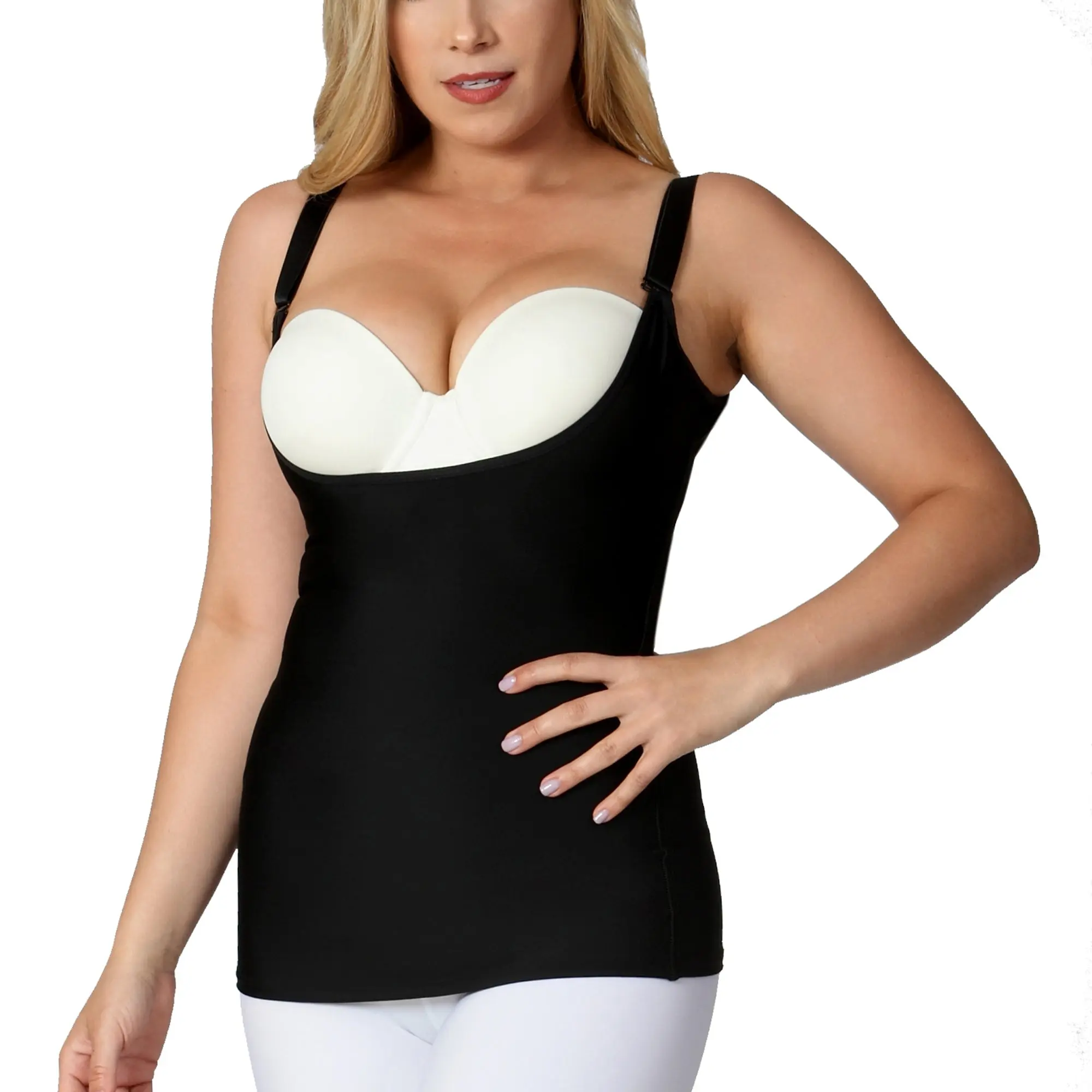 INSTANT FIGURE Underbust Tank Top Shapewear WTBS004 – Compression Shaping Top with Adjustable Bra Straps, Wear-Your-Own-Bra Open Bust Design, Seamless Tummy Control & Waist Slimming Tank, 4-Way Stretch Nylon Spandex, Made in USA