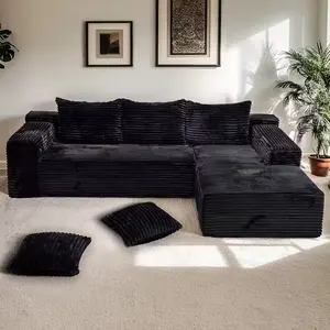 105" Cloudy Sectional L-Shaped Sofa - No Assembly Required, Modular, Deep Seat & Sleeper Chaise, Contemporary Black Fabric & Memory Foam for Living Room, Apartment Lounge