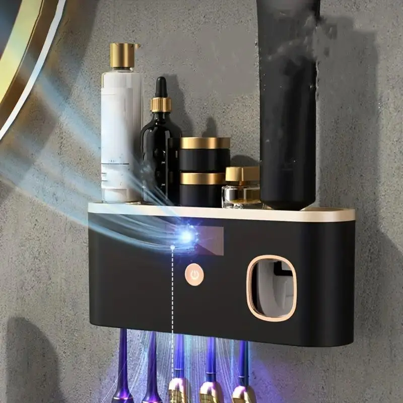 Wall Mounted USB Charging Toothbrush Holder, 1 Count Multifunctional Ultraviolet Sterilization Toothbrush Storage Rack, Smart Toothbrush Organizer for