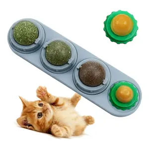 Catnip Lick Ball Toy for Cats – Wall-Mounted Natural Catnip, Silvervine & Gall Fruit Treat - Random Colour