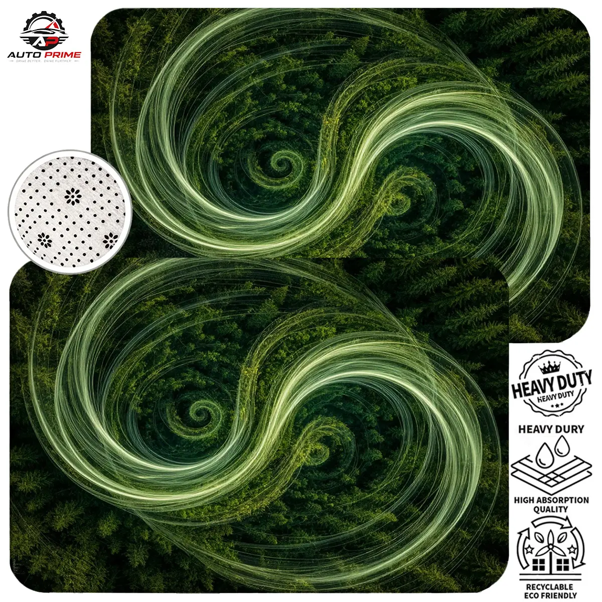 2-PCS Forest Green Yin Yang Spiral Car Floor Mats Set – Universal Fit 15.7” x 23.6”, Non-Slip & Waterproof Auto Floor Liners, Durable Easy Clean Interior Protection Accessories for Car SUV Truck, Gift for Car Lovers