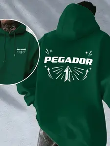 Men's Streetwear Hoodie, Pegador Letter Design, Back Arrow Starburst Decor, Oversized Loose Fit, Casual Fall & Winter Fashion