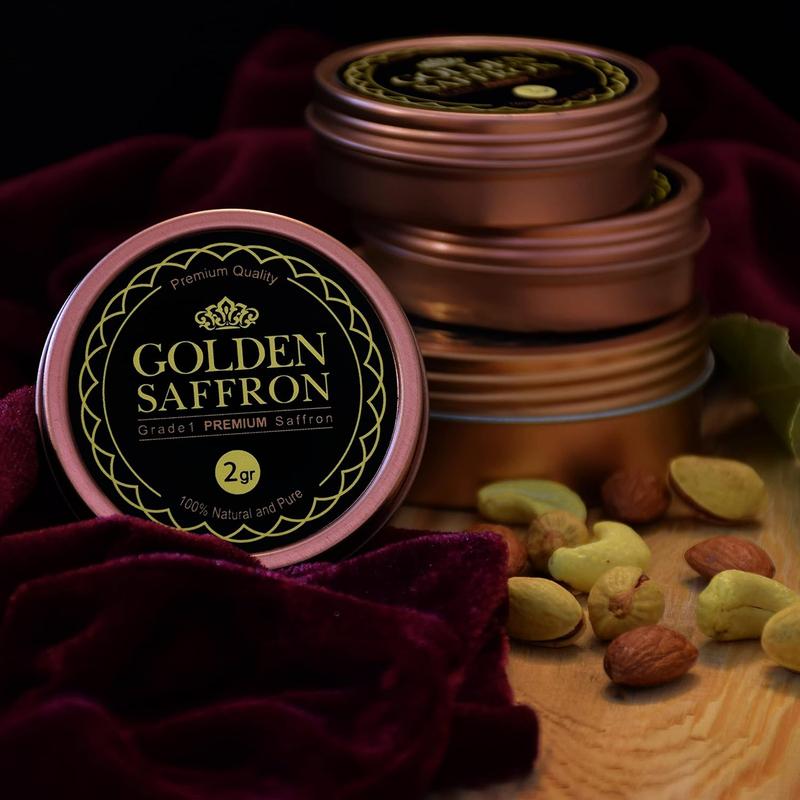 Golden Saffron, Finest Pure Premium All Red Saffron Threads, Grade A+ Super Negin Non-GMO Verified. For Tea, Paella, Rice, Desserts, Golden Milk and Risotto (2 to 75 Grams)