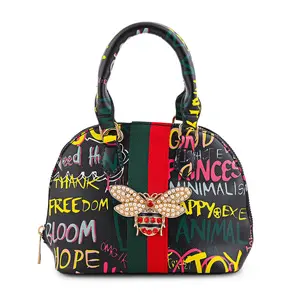 Chunma Graffiti Bee Faux Leather Satchel Bag