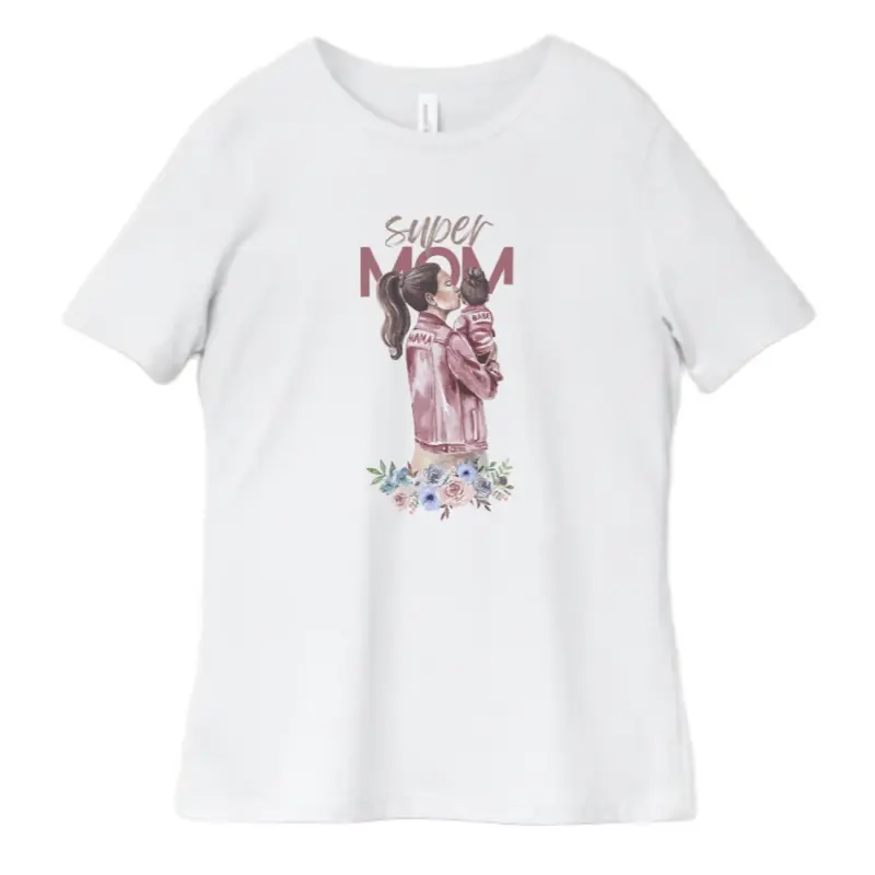 Custom Super Mom 100% Cotton Girl Mom Tshirt Add Custom Text White Tee with Floral Design and Graphic Print