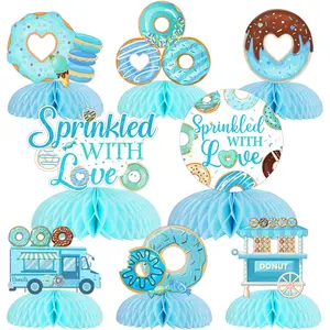 1Set Donut Sprinkle Honeycomb Centerpieces for Boy Donut Baby Shower Decorations Blue Sprinkled with Love Centerpiece Donut Table Decorations for Boy Baby Shower Party