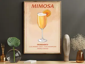 Mimosa Drink Canvas Print, Alcohol Poster Print, Bar Wall Art Decor